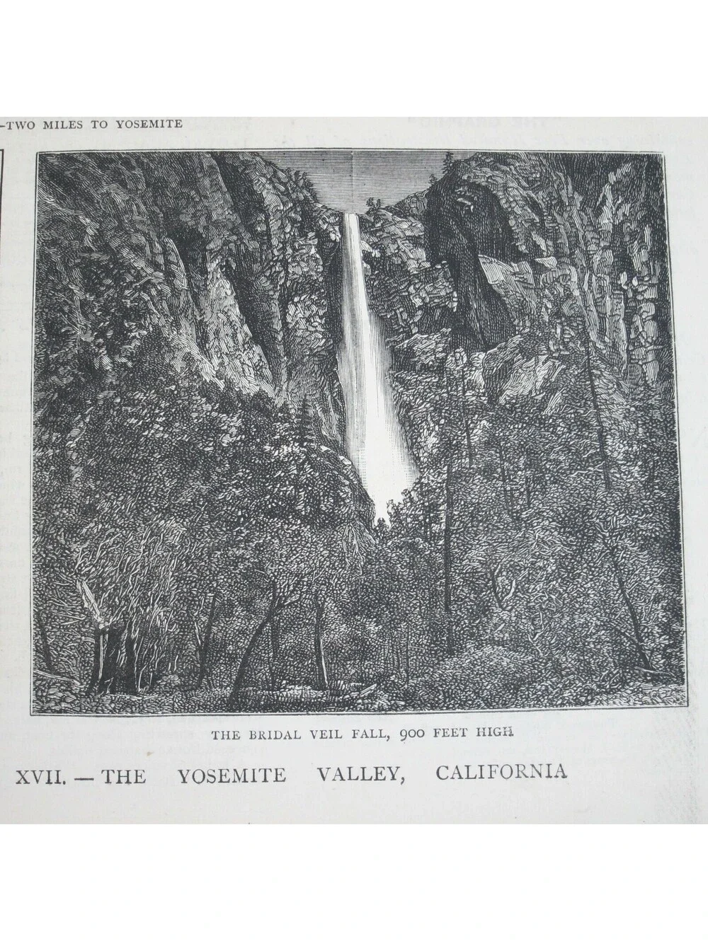 Antique 1877 Print Yosemite Valley California Nevada Fall Sierra, The Graphic